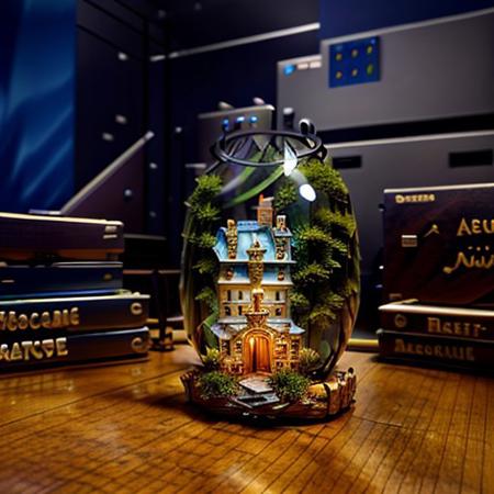 a fantasy castle in a drinking glass, sitting on a desk, dew on the outside of the glass, score_9, score_8, score_7, score_8_up, score_7_up, score_6_up,
