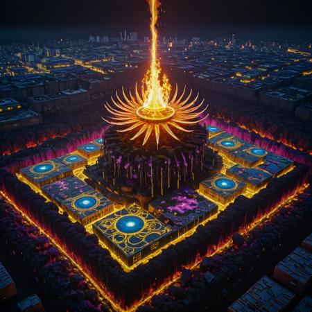 (designed by Eiichiro Oda:0.8) and (Sakimichan:1.1) and (Posuka Demizu:0.8) , anime key visual, concept art, aerial shot of a Dullcore Flaming Papuan (Stellar nursery:1.3) , it is engraved with Tattersall and fluorescent yellow patterns, it has ornate details, Candid Zurich in background, crowded dungeon and lava pit, Clear skies, Wide view, Magic Realism, Fearful, Neo, cinematic lighting, 35mm, Velvia, Kintsugi, Decals, extremely beautiful, pixiv
