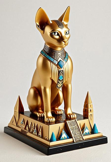 A precise 3D isometric realistic render of a golden diorama, with all objects shown in perfect axonometric projection (26.565° angle) of an Egyptian Sphynx toy, crafted from authentic sandstone-textured material for the base, with its head and upper body dramatically coated in glossy golden slime. The slime drips dynamically, forming icicle-like strands that gleam under light, while the lower body retains the original sandy texture with hieroglyphic engravings. Set on a minimalist diorama base with Egyptian motifs (like tiny pyramids and an isometric grid), rendered with soft shadows and vibrant colors to mimic a collectible vinyl toy. Inspired by 'Funko Pop' meets 'Art Deco Egyptomania', 8K resolution, Blender + Octane render. RetroBG