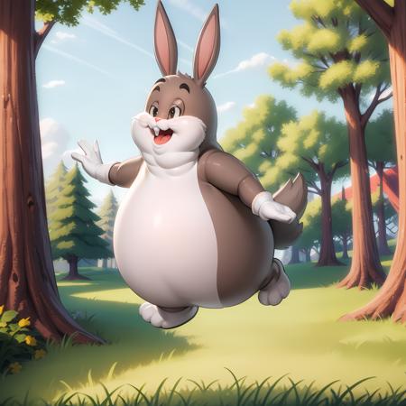 ((masterpiece, best quality)),(complex light), full body, solo, chungus, <lora:Big_Chungus1-10:0.6>, jumping, forest, fat, rabbit, rabbit teeth, hand up, white gloves,