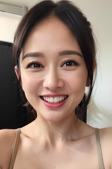 ãã¹ã¿ã¼ãã¼ã PHOTOREALISTIC REALISTIC,masterpiece,best quality,highres,ultra detailed,8k,(point-of-view:1.5),1woman,looking at viewer,teeth,smile,night,indoors, <lora:chenqiaoenAlexnsfw:0.7>