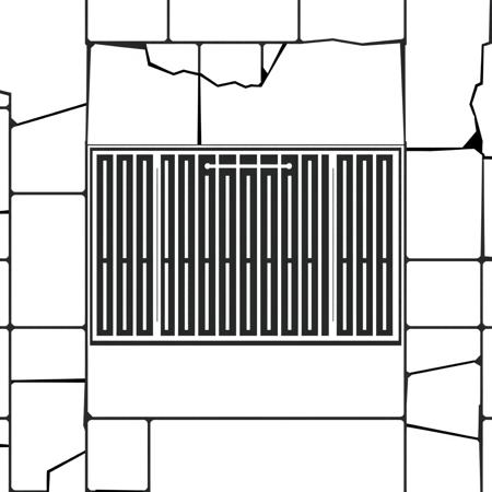 floor grate bars, overhead view, in a black and white lineart style as a tile from a video game tileset, viewed directly from overhead, flat 2D minimalist style
