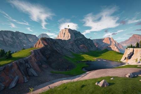 masterpiece, best quality, fortniteworld, no humans, wallpaper, scenery, mountain, grass, highly detailed, <lora:fortniteworld:0.5>