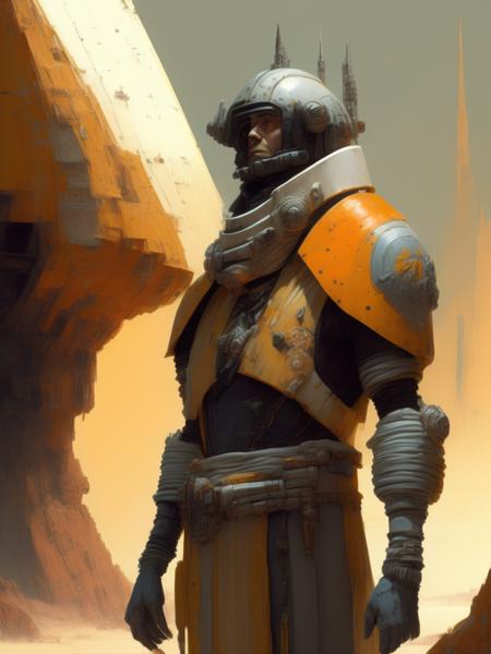 <lora:CraigMullins:1>A tau spacemarine in the style of Jean Giraud, Ralph Mcquarrie, Syd Mead, John Berkey trending on artstation deviantart pinterest detailed realistic high resolution hd 8k character portraits concept art