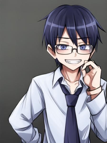 <lora:ray-k-style:0.6>  1boy, school uniform, glasses, evil smile, <lora:add_detail:1.3>