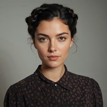 RAW analogue photo of a super-model-beautiful 20 years old (English woman:1.5) woman, short Black hair, perfect face, sexy pose, (collared shirt,), perfect eyes, detailed eyes, detailed iris, realistic skin, absolute perfect tits, natural tits, low light, hard natural light, Rembrandt style light, Hasselblad DLSR camera, 200mm Zeiss lens, f/2.8, In the 1940's a woman with a  collared shirt, curly hair,realistic, realistic,realism,perfection,perfect,filmic,retro,vintage,classic,different haircut,different look,different style,1940's style , 1940 style,highly detailed, high budget, cinemascope, moody, epic, gorgeous, detailed texture, sharp focus, highres, 4k,