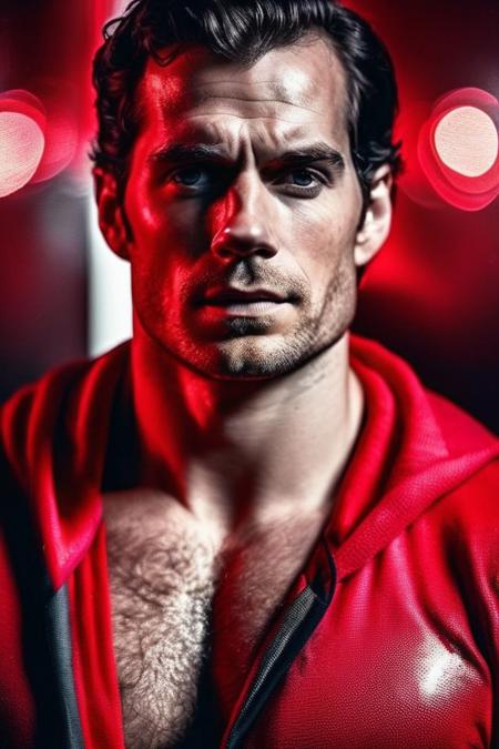 Henry Cavill a man <lora:Henry-Cavill:1>, realistic photo in a worn ((skin-revealing skimpy erotic red tracksuit, massive hairy pecs)), big pecs, big arms, bulge, VPL, ((light bokeh)), intricate, (steel metal [rust]), elegant, erotic, exuding sexual energy, homoerotic, sharp focus, photo by greg rutkowski, soft lighting, vibrant colors, (masterpiece), ((streets)), (detailed face), looking at viewer, light smile, night, walking towards viewer, cinematic lighting, beautiful lighting, cinematic lighting, (hazy filter, film grain:1.2)