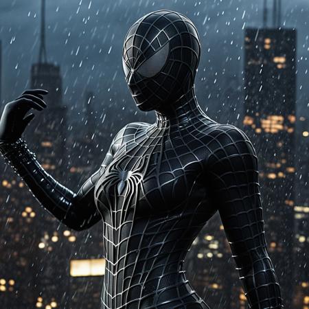 score_9, score_8_up, score_7_up, best quality, realistic, masterpiece, beautiful detail, hyperrealistic, afternoon sky, ((1girl, woman body, big breasts)), amazing detailed full body of a beautiful japanese girl, wearing a realistic and highly detailed black raimi spider-man suit, ((huge muscular girl)), professional model wears ultra - detailed black raimi spider - man suit, ultra - detailed and grained black raimi spiderman suit, suit covered entire body and hand, black spiderman gloves, wet, (dance), (full body), (dirty skin), close up, octane render, highly detailed, volumetric, dramatic lighting, (highest quality:1.1), (HDR:1.3), (top quality, best quality), realistic, high definition,