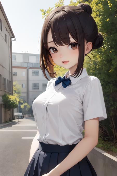 (masterpiece, best quality:1.2), (ultra detailed), (illustration), (distinct_image), (intricate_details), (delicate illustration), wide shot, dynamic light, school uniform, (upper body:1.5), 😄