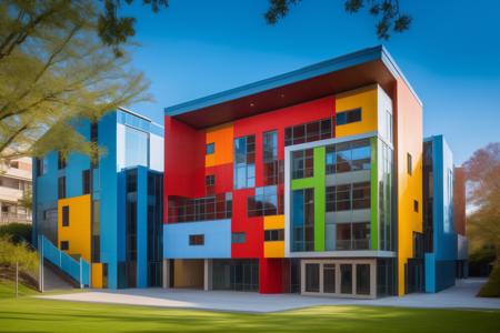 <lora:JJsKinderGarten:.7>,  ((KinderGarten)) , RAW photo,((Masterpiece)), ((best quality)), authentic, ,windows ,door, dslr, high quality, film grain, Fujifilm XT3 ,blue sky, tree,walkway, bench, building, colorful wall, 2 floors, sand pool,run way, grass, flower, realistic, dramatic lighting, sakura tree, glass, reflection, kids,
<lora:add_detail:0.9>, outdoor, scenery, building, outdoors, tree, sky, masterpiece, best quality, 8k, ultra-high definition