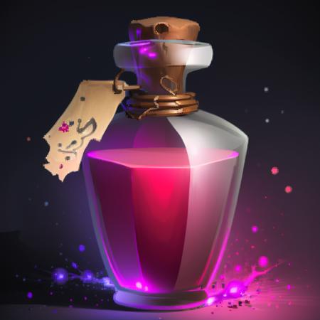 ((masterpiece,best quality)), <lora:FantasyIcons_Potions:0.8>, red potion, glowing, particles, sparks, glass