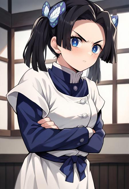 ct_a01, black uniform, black pants, white belt, long sleeves, v-shaped eyebrows,