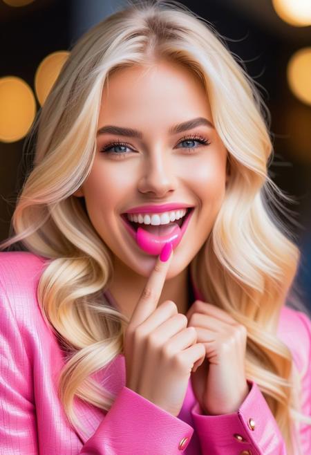 masterpiece, best quality, 8k, Amazing sexy blonde girl with deep hot face, (pink tongue out:1.05), wide smile, sensual outfit, hand palms pov