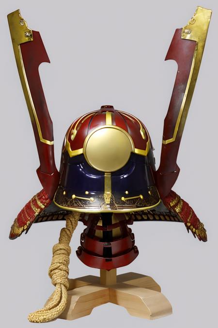 kabuto \(helmet\), simple background, no humans, samurai, (Iron Man:1.2), rope, helmet stand