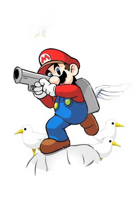 logo avec mario qui tire avec un fusil blanc sur des oiseaux
