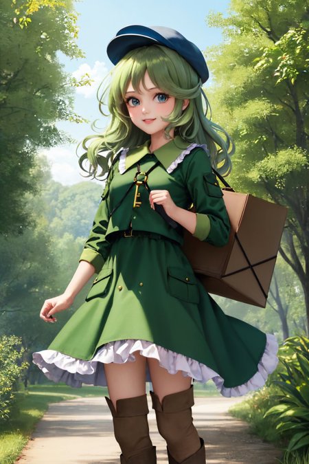 yamashiro takane hat flat cap camouflage frills shirt long sleeves green skirt boots key