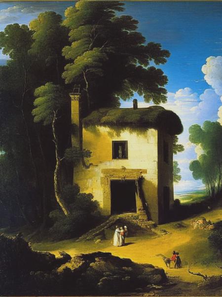 <lyco:WorthingtonWhittredge:1.0> abandon house, in the forest, by francisco Goya, 16th century,