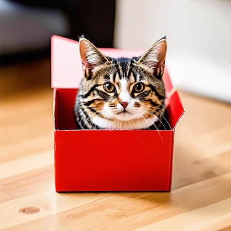 a cat sitting in a red box