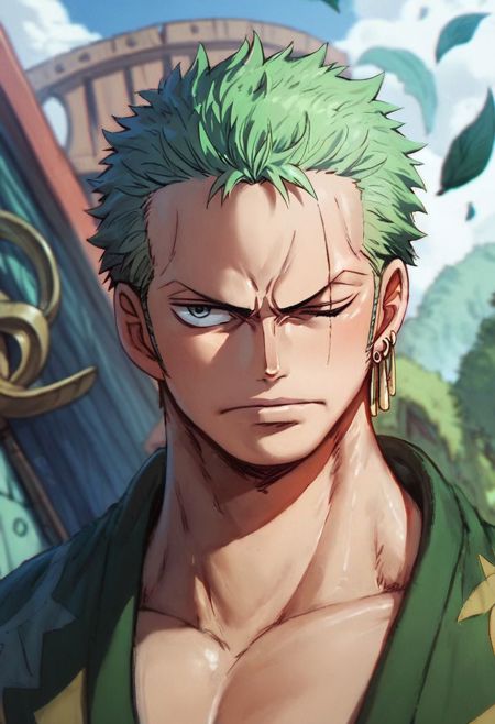 ZORO FIRST OLD DESING SWORD IN MOUTH GREEN CLOTHES YELLOW BLOOD SLEEP CRY ATACK WANO CLOTHES ARLONG PARK NUDE CHEST SMILE SAD UNGRY SURPRISED