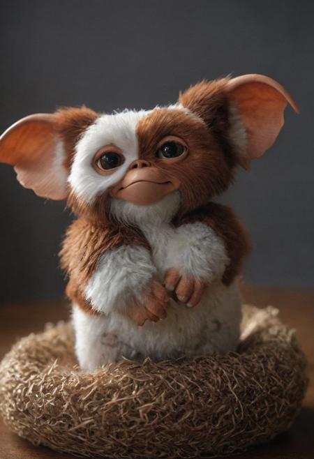 amazing quality, masterpiece, best quality, hyper detailed, ultra detailed, UHD, perfect anatomy, portrait, dof, hyper-realism, majestic, awesome, inspiring, - a fluffy cute #giz# gizmo( inspirated in alf:2.3),  cinematic composition, soft shadows, national geographic style, sharp focus