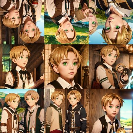 1boy, rudeusg, green eyes, <lora:RudeusGrayrat:1>, (exceptional, best aesthetic, new, newest, best quality, masterpiece, extremely detailed:1.2), magic, mushoku tensei, blonde hair, short hair,