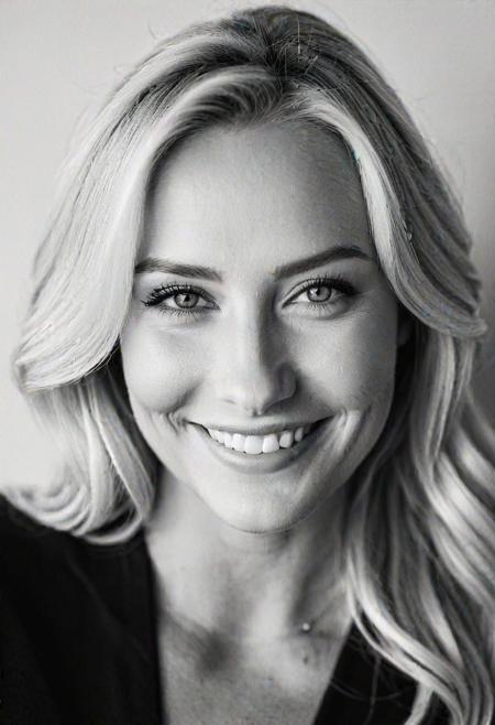 b&w, instagram photo, portrait photo of 22 y.o blonde woman, perfect detailed eyes, natural skin, hard shadows, film grain, smile