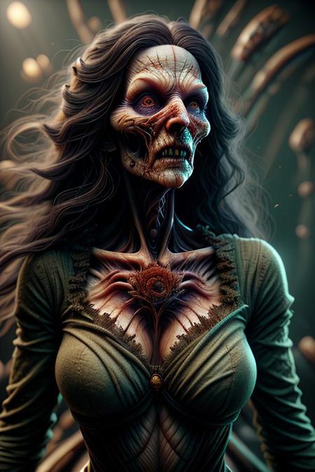 A hyper-realistic Close up shot of a figure completely made of grass and red flowers in female form, full body zoomed in, ultra sharp focus photo, 3d render, architecture, dark fantasy, vibrant  (photography, high-resolution, dynamic, energetic,hyper-realistic, dramatic lighting, shallow depth of field.)HalloweenGlowStyle, ral-wtchz, CyberRealistic_Negative, ral-wtchz