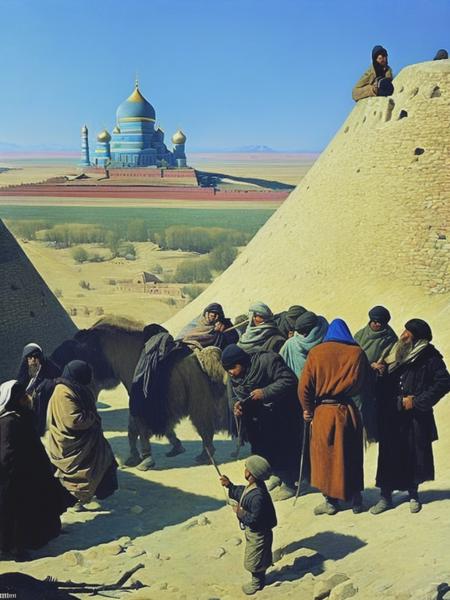 <lyco:VasilyVereshchagin:1.0> US, EU, Russia, externally guided regionalism, Banksy style, Central Asia, regionalism, Vasily Vereshchagin style