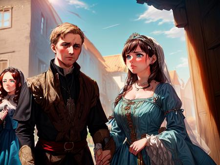 (The setting is Denmark during the 16th century:2), (Make the 16th century in all details as historically accurate and correct as possible:1.8), (moody lighting, Cinematic Lighting, Volumetric Lighting, available light, lens flare), (masterpiece, best quality, highres, highly detailed, detailed and intricate, intricate details, absurd amount of details, highly historically accurate, highly historically correct:1.3), (A very accurate and historically correct portrayal of the country during the 16th century:1.8), (autumn:stormy:2), (evening:1.5), (An extremely accurate and historically correct depiction of the social class system, also known as social class, which during the 16th century was divided into Upper class, Middle Class and Lower class:1.8), (The level of income and therefore lifestyle and what one owned and wore in the 16th century depended very much on social class, title if one held one, and occupation, with the upper class being extremely rich and having the highest income, the middle class being above the poverty line and having a low to high income, the lower class being below the poverty line and having a very low income, all depending on occupation and title:1.6), looking at another, (1 girl who was the wife of a Grand Prince during the 16th century, which makes her belong to the Upper class:2), (only the girl has green eyes:1.8), (curvy:1.9), (graceful:1.6), (traditional:2), (if the girl's husband had a title of nobility or a royal title, she had the female equivalent of the title), (An extremely accurate and historically correct account of the situation, circumstances, living conditions, lifestyle, all the duties and ways a wife had to behave in the 16th century, the income of her family, all the details of the clothes she had to wear and was expected to wear to fulfil her duties as a wife according to her social class,lifestyle and profession, all the details of how her hair had to be styled according to her social class and profession, her country, religion and social rules:1.8), (strict adherence to culture, social rules, social hierarchy, social classes, way of life according to social class, housing according to social class, living conditions according to social class, fashion style according to social class and traditions of the country during the 16th century:1.4), (strictly according to the social rules of the 16th century depending on the country), (A historically accurate depiction of the labour of a wife during the 16th century depending on the country), (A historically accurate account of the life and work of a wife during the 16th century, from childhood to marriage, the birth and upbringing of her children and the support she provides to her husband, as well as her domestic duties depending on the country:1.4), (A historically accurate portrayal of the traditional role of a wife during the 16th century:1.3), (the girl has to fulfil all of her familial, social and marital duties as a wife which are determined by the social class to which she and her family belonged, her status as a wife, her work and livelihood, her occupation, her life, her husband's work and occupation, the income of her husband's work, which strongly depends on his occupation, her husband's rank, the 16th century, the country and the religion), (The girl fulfils the family, social and marital duties of a wife according to the social position of the girl in the 16th century:1.2), (An extremely accurate and historically correct portrayal of how wife behaved during the 16th century:1.2), (adheres to the duties of a wife during the 16th century:1.3), (according to the fashion rules of the country during the 16th century heavily depending on social class, lifestyle, occupation, income and status), (according to the social, state and religious laws of the country in the 16th century:1.5), (according to the architecture in the 16th century:1.1), (The background depends very much on the situation of the girl, the circumstances, income, lifestyle and living conditions of the family, her duties as a wife, her domestic duties, her family, social and marital duties, the social class to which she and her family belong, her behaviour as a wife, the family home, the place where the home is located in the (countryside), their title if they had one, the life of the girl and that of her family, the work of the girl as a wife and the work of the man due to his profession, and the country during the 16th century:1.5), (The family's the social class to which she and her family belonged and the husband's occupation, as well as the religion, the income, and the 16th century all have a strong influence on the type of clothing, head jewellery, jewellery, make-up, accessories, necklace and hairstyle the girl wears and what she can wear depending on income and social class, as well as her condition:1.3), (An extremely accurate and historically correct depiction of the typical fashion during the 16th century, which is heavily dependent on social class, social status, lifestyle, work and livelihood, circumstances, situation, profession, life, income, rank, the title if they had one, country and religion:1.8), (the girl's clothing type, type of fabric used for the clothing, the clothing and the colour of the clothing is determined by the social class to which she and her family belonged, the income of her family, her title if she had one, her status as a wife, the work and livelihood of family, her life, her profession if she is allowed to have one, her husband's work and profession, the country, the season, the religion, the 16th century, the weather and the occasion:2), (the girl's hairstyle type and the hairstyle is determined by the social class to which she and her family belonged, the income of her family, her title if she had one, her status as a wife, the work and livelihood of family, her life, her profession if she is allowed to have one, her husband's work and profession, the country, the season, the religion, the 16th century, the weather and the occasion:2), (the girl's head jewellery type and head jewellery, if worn depending on the social class and era, is determined by the social class to which she and her family belonged, the income of her family, her title if she had one, her status as a wife, the work and livelihood of family, her life, her profession if she is allowed to have one, her husband's work and profession, the country, the season, the religion, the 16th century, the weather and the occasion:2), (the girl's necklace and the necklace type, if worn depending on the social class and era, is determined by the social class to which she and her family belonged, the income of her family, her title if she had one, her status as a wife, the work and livelihood of family, her life, her profession if she is allowed to have one, her husband's work and profession, the country, the season, the religion, the 16th century, the weather and the occasion:1.6), (the girl's jewellery and jewellery type, if worn depending on the social class and era, is determined by the social class to which she and her family belonged, the income of her family, her title if she had one, her status as a wife, the work and livelihood of family, her life, her profession if she is allowed to have one, her husband's work and profession, the country, the season, the religion, the 16th century, the weather and the occasion:1.5), (the girl's make-up and type of make-up, if worn depending on the social class and era, is determined by the social class to which she and her family belonged, the income of her family, her title if she had one, her status as a wife, the work and livelihood of family, her life, her profession if she is allowed to have one, her husband's work and profession, the country, the season, the religion, the 16th century, the weather and the occasion:1.4), (the pose and facial expression is depending on the situation and circumstances, as well as the work, duties and life of the girl's as a wive during the 16th century:1.6), perfect hands, <lora:more_details:0.8>