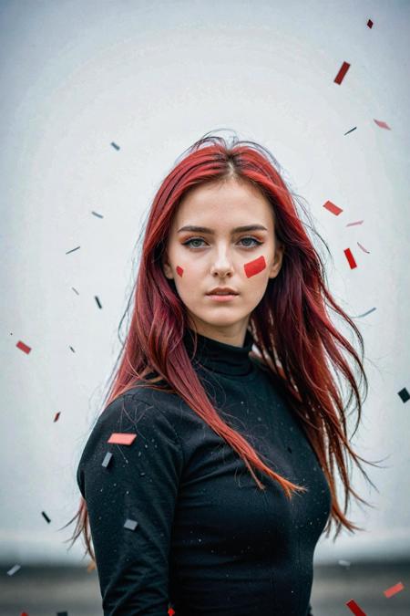 commercial photo on Sony 80mm f1.2, abstract portrait of 1girl, coloured hair, fragmented visual style,red and black color palette,evokes feelings of rebellion,passion,and freedom,blurred boundaries,high resolution,aesthetic, malevich style, suprematizm, unperfect skin, detailed skin with visible pores, bokeh, sharp focus on subject, film grain, masterpiece, HDR,Professional RAW photo
<lora:Cinematic Hollywood Film:0.7> <lora:DetailedEyes_V3:1> <lora:InstantPhotoX3:1>