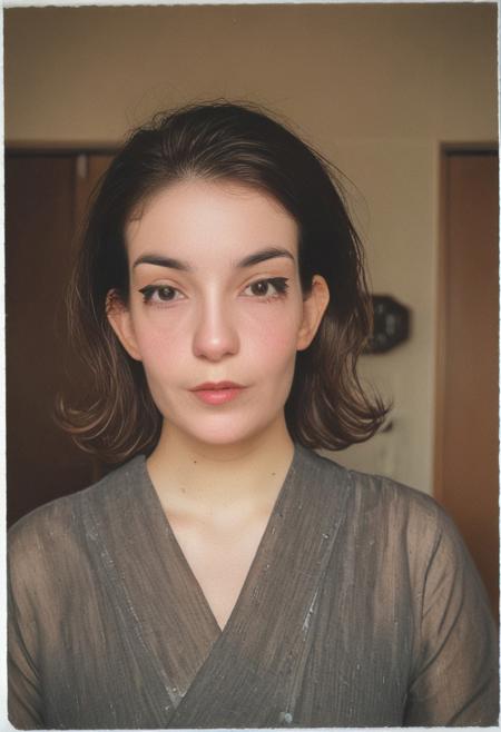 analog film photo of, perfection style, detailed style, skin texture style A (closeup portrait:1.6)cinematic Polaroid photography of a ((Beautiful Young 25 yr old seductive woman, brunette long hair)), ((shaved strip (no hair) down the middle of her head))), ((hair clippers in her right hand)), ((clump of long brown hair held in her left hand)), dark hazel eyes, (black sheer cocktail dress), standing out of a club, winter, cold, film still, sharp, detailed, perfect, perfection style, Kodak, film, fujifilm, technicolor, vivid color, spotlight, amateur photography style, well lit, natural light photography style, golden light, sunset, golden hour, over exposed style, Polaroid style, solo, looking at viewer, brunette hair, black dress, outdoors, day, mole, sharp focus, blurry background, depth of field, realistic, photo background, photorealistic, parted lips, clear film, saturated, 35mm photo, fine grained, vignette, vintage, Kodachrome, medium format, large format photography, highly detailed, golden ratio face,