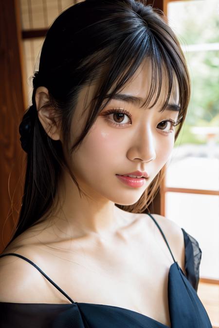 <lyco:saikakawakita01V1:1.0> and A Japanese woman named saikakawakita01 and Wearing a beautiful dress with (cleavage visible:1.15) and face  focus and face close-up and detailed facial features and Detailed eyelashes and mascara and (masterpiece:1.2) and (best quality:1.2) and (photorealistic:1.4) and (Realistic:1.4) and Detailed Skin Textures and detailed skin pores and high skin detail