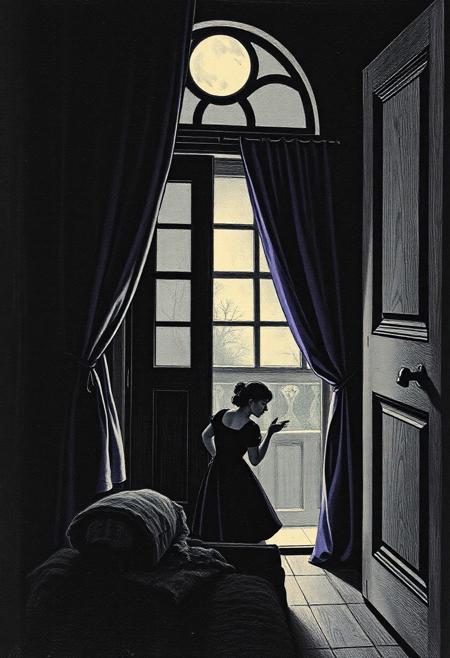Once upon a midnight dreary, while I pondered, weak and weary,
Over many a quaint and curious volume of forgotten lore,
While I nodded, nearly napping, suddenly there came a tapping,
As of some one gently rapping, rapping at my chamber door. “
“'Tis some visitor,” I muttered, “tapping at my chamber door—
Only this, and nothing more.”
Ah, distinctly I remember it was in the bleak December,
And each separate dying ember wrought its ghost upon the floor.
Eagerly I wished the morrow;—vainly I had sought to borrow
From my books surcease of sorrow—sorrow for the lost Lenore—
For the rare and radiant maiden whom the angels name Lenore—
Nameless here for evermore.
And the silken sad uncertain rustling of each purple curtain
Thrilled me—filled me with fantastic terrors never felt before;
So that now, to still the beating of my heart, I stood repeating, “
“'Tis some visitor entreating entrance at my chamber door—
Some late visitor entreating entrance at my chamber door;—
This it is, and nothing more.”
Presently my soul grew stronger; hesitating then no longer,
“Sir,” said I, “or Madam, truly your forgiveness I implore;
But the fact is I was napping, and so gently you came rapping,
And so faintly you came tapping, tapping at my chamber door,
That I scarce was sure I heard you”—here I opened wide the door
