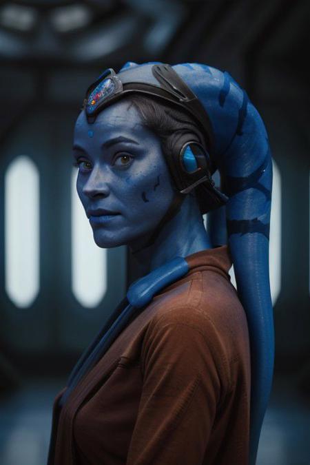 RAW photo of a Olivia Wilde slight smile, Star wars blue skin Twi'lek, masterpiece, portraite, photo of face, lighting should be warm and inviting, front view, (realistic:1.2), sharp focus, best quality, (fractal:1.2), hyper detailed, depth of field detailed indoor background, soft muffled lighting, soft shadows, dark noir,, <lora:add-detail-xl:1>