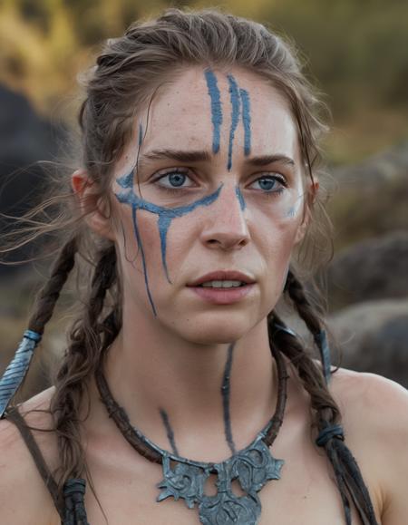 breathtaking Close-up of ((ohwx woman)) <lora:maya_lora_sdxl_v1-000008:1> in Hellblade: Senua's Sacrifice, emerging from black mud, long hair with dreads, war blue paint, paint fading, angry expression, dirty face, finely detailed eyes, moody, viking clothes, epic scene, epic composition, Photography, Cinematic Lighting, Volumetric Lighting, ethereal light, intricate details, extremely detailed volumetric rays . award-winning, professional, highly detailed