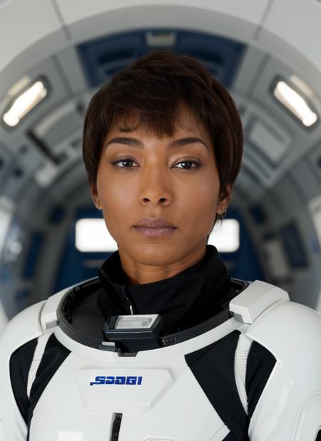 ab1  <lora:AngelaBassett:1>, headshot, woman, solo, woman Wearing an artificial gravity spacesuit: gravity-tech armor, localized gravity field, microgravity counteraction.,  full body, full body shot, white background, no background, PNG, natural lighting, no shadows, ultra detailed, hyperrealistic, 80mm, 4k, 8k, 8k realistic, sharp focus, intricate, high resolution