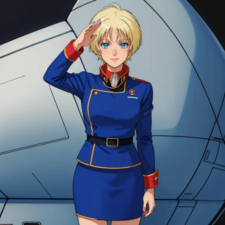 emaryounce,1woman, emaryounce,1woman, short hair,blonde hair,blue eyes, uniform,blue military uniform,military,jacket,long sleeves, pencil skirt, boots, makeup,lipstick,white lips,dark skin,