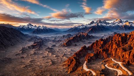 ((masterpiece:1.4,best quality)), cloud,  outdoors
(mountains), scenery, sky, (dessert:1.4),
(early morning:1.4),morning red, high detail, abundant, 8k, high detail, wallpaper,
