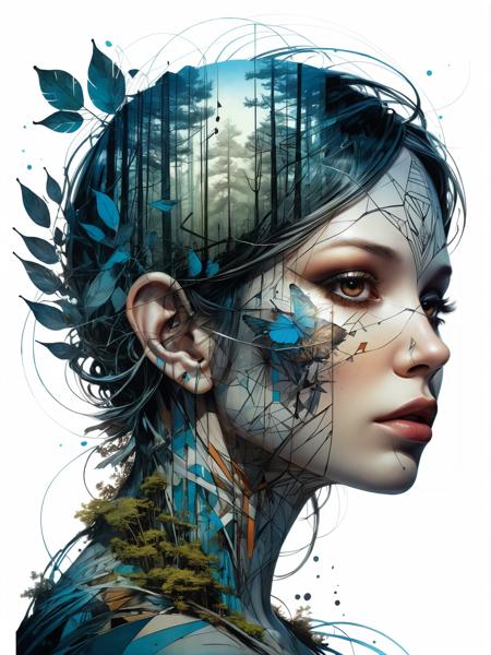 mysterious silhouette forest elve woman, by Minjae Lee, Carne Griffiths, Emily Kell, Geoffroy Thoorens, Aaron Horkey, Jordan Grimmer, Greg Rutkowski, amazing depth, masterwork, surreal, geometric patterns, intricately detailed, bokeh, perfect balanced, deep fine borders, artistic photorealism , smooth, great masterwork by head of prompt engineering <lora:add-detail-xl:2> <lora:Double_Exposure:0.5>