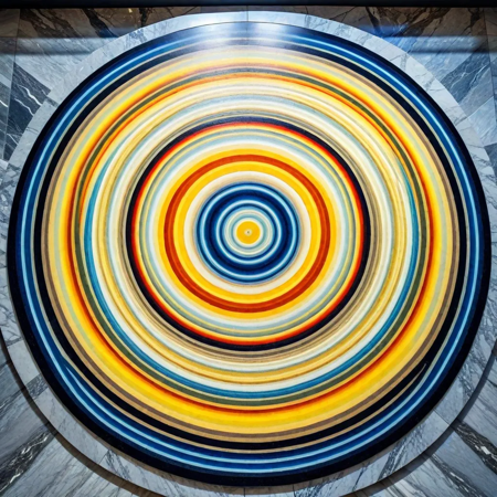 An abstract art installation in a modern gallery featuring concentric rings of sandswirl arranged on a marble floor, HDR, overhead spotlight lazypos
<lora:TrendCraft_The_Peoples_Style_Detailer-v2.3I-4_15_2025-SDXL:0.8>
 <lora:SandSwirlLoRa:0.6>