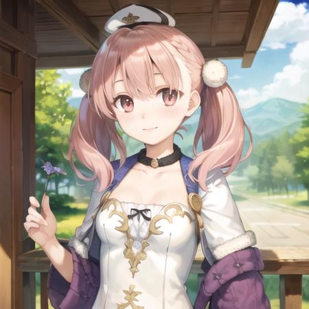 1girl, solo, masterpiece, best quality,upper body,looking at viewer, pink hair, small breasts, outdoor, escha malier, charescha, <lora:escha2-000006:0.85>