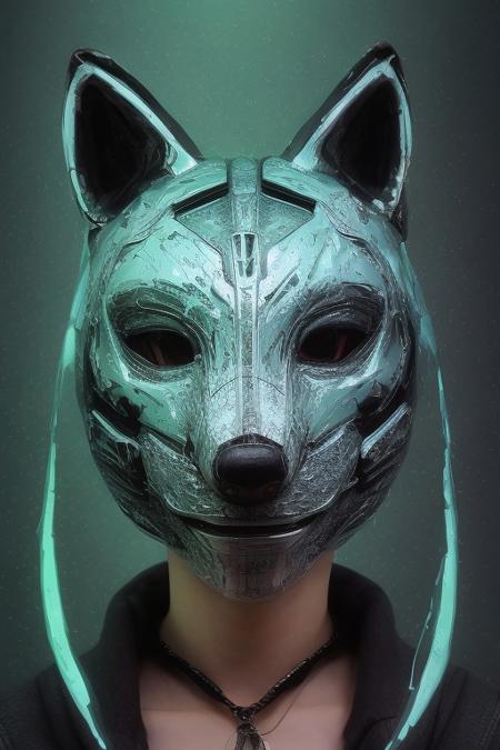 Photograph of a heist mask shaped like a wolf with horror design, metallic green and fluid silver like mercury, minimalistic blurry horror background, horror light 
 <lora:aidmaGlitchStyle-v0.1:0.75> glitch, flickering, digital, glitching
 <lora:SDXLFaeTastic2400:0.35>
 <lora:aidma-Image Upgrader-v0.1:0.4>