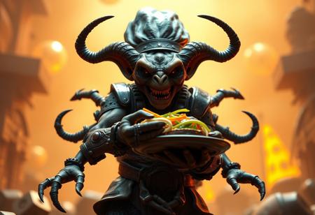 a close up of a  goblin chainwalker on a Dice Dungeon background,best chef goblin chainwalker, best chef, for ps5, official  image, infernal nymph!!!, orange color tone, extra limbs, fine image details, offering a plate of food, mma, watermeloncore, listing image, featured on amiami magazine, sattelbulb 3 d, rendered in blender, octane rendered in octane, 8 k, zbrush, unreal engine 5, extremely detailed and intricate, concept art, unreal engine 5, daz, hd wallpaper, epic composition, realistic concept art, ambient light, lovely and elegant scenery, full body, dynamic volumetric  close up of a  goblin chainwalker on a Dice Dungeon background,best chef goblin chainwalker, best chef, for ps5, official  image, infernal nymph!!!, orange color tone, extra limbs, fine image details, offering a plate of food, mma, watermeloncore, listing image, featured on amiami magazine, realistic!!!!! grainy, backlit, elegant