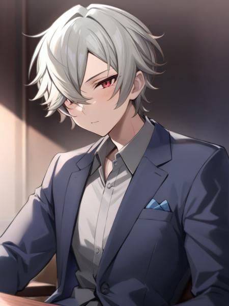 arlan,gray hair,red eyes,alanyifu costume,