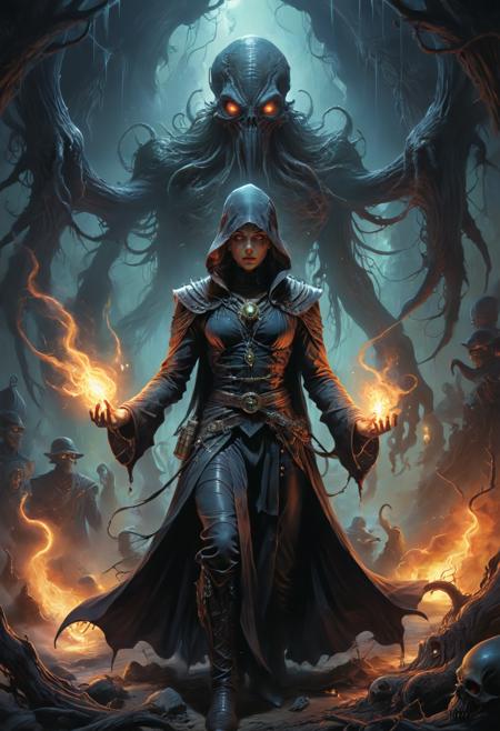 (by Mort Kunstler:1.5), Sorcerers and technomancers collaborate to create spells that harness the power of quantum energy and manipulate the fabric of reality itself, shaping the world according to their desires, (Lovecraftian horror, eldritch, cosmic horror, unknown, mysterious, surreal, highly detailed:1.3) <lora:xl_more_art-full_v1:0.5> <lora:add-detail-xl:1> <lora:RMSDXL_Creative:2>