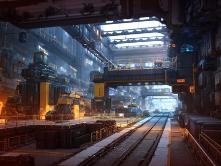 Research base, science fiction theme, mechanical design, science fiction, landscape, guardrail, huge machine factory<lora:Science fiction theme:1>