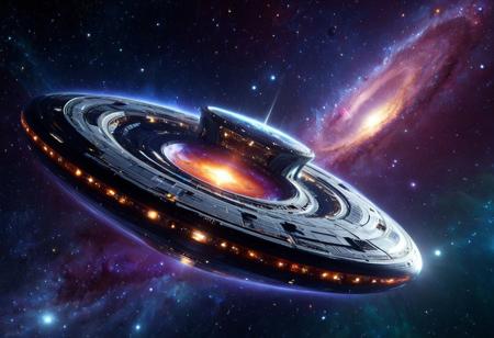 Concept: CosmicStyle, fantasy, ethereal, unique, beautiful, grand, intricate, celestial, exploration, futuristic.
Core Elements: spaceship, hull, engines, windows, starlight, nebulae, cosmic energy, sleek design.
Atmosphere/Mood: awe-inspiring, mystical, grand, serene, powerful, adventurous.
Setting Details: cruising through a vibrant, swirling cosmic nebula, with distant galaxies visible.
Central Figure Details: colossal spaceship. Its hull is forged from condensed starlight and shimmering nebulae, reflecting a spectrum of colors. Engines are pulsating cores of pure cosmic energy, leaving trails of luminous stardust. Observation decks are vast, transparent panels revealing the cosmic expanse. The ship embodies advanced technology and the spirit of exploration, a vessel designed to navigate the wonders of the universe.
Lighting: brilliant starlight, luminous glows from nebulae and engines, internal luminescence from windows.
Composition: landscape, dynamic angle, central focus on the spaceship, deep perspective, detailed.
Color Palette: deep purples, blues, and blacks of space; vibrant reds, emerald greens, and soft pastels from nebulae; pure white and shimmering silver for starlight and hull. Accents of fiery orange and electric blue from engines. Luminous, harmonious, varied.
Quality: photorealistic, ultra detailed, intricate cosmic textures, glowing effects, cinematic atmosphere, visually striking, hyperrealistic, artistic, fantasy, space art, vehicle.