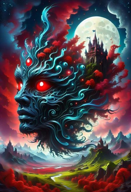 a castle in the sky with a full moon in the background, by Tomek Setowski, pop surrealism, in a red dream world, hypervivid intense mcbess, kerem beyit, phlegm, album art, mind bending, arte lowbrow style,background of mountains, trees
isometric, zavy-ctsmtrc, art,
