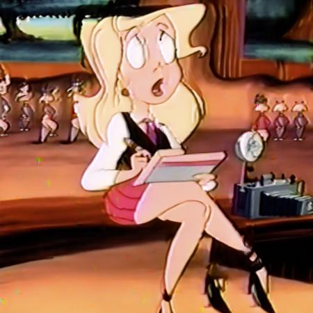 Doris Deer Pith Possum Human Reporter Blonde Hair Beret Vest Skirt Legs heels shirt Human  jewelry