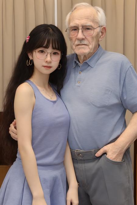 1girl, masterpiece, upper body,  tank top, curtain, earrings, school uniform,
1boy, (old man:1.4). 1boy is standing beside a girl,
 <lora:pzyk_v5-000009:0.7>